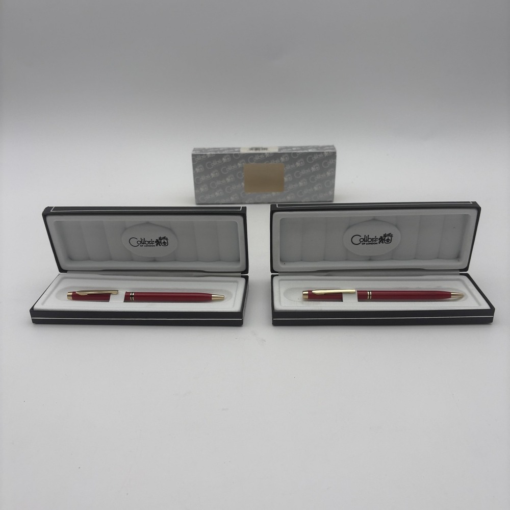 Colibri‎ Of London Red Ballpoint Pens Lot 2 Gift Boxed Gold Trim Metal Writing